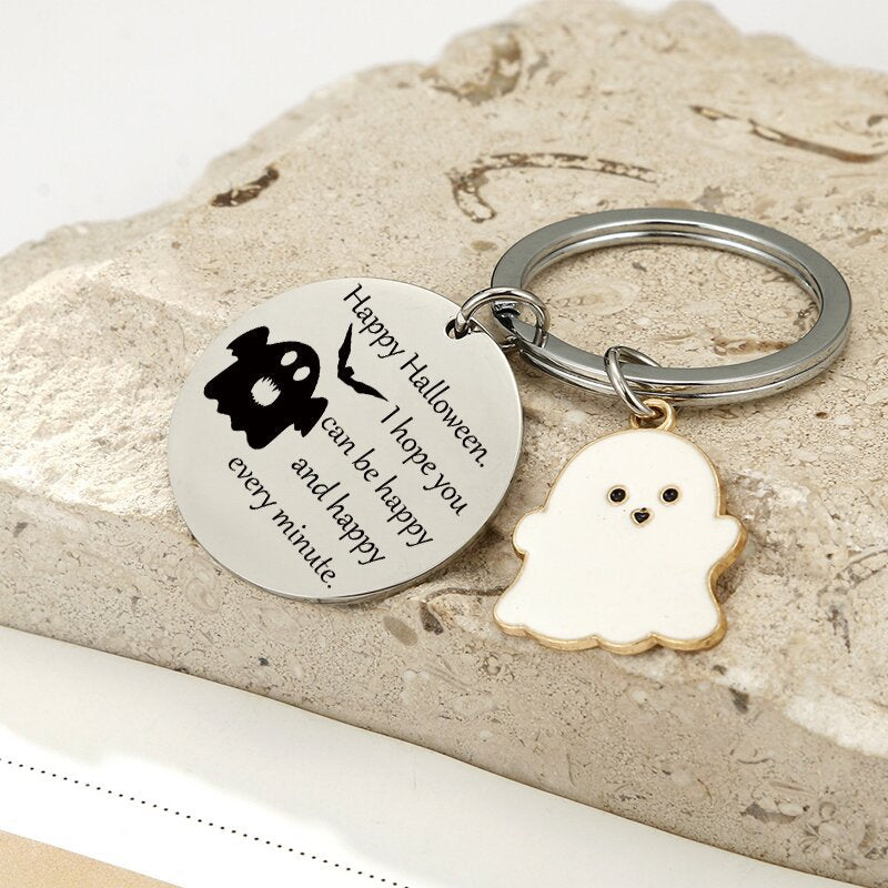 Wholesale Halloween Double Sided Stainless Steel Cartoon Ghost Keychain